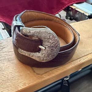 Vintage Brown Leather Belt with Silver Buckle